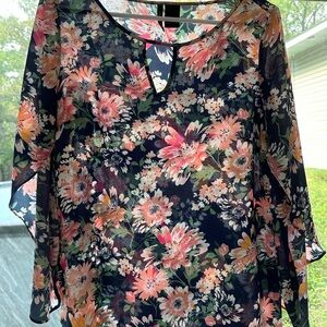 New Directions Floral Blouse - Pink and Black